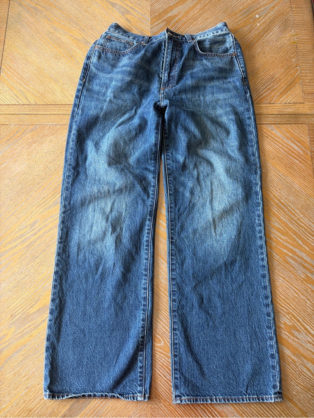 Aritzia Denim Forum Farrah Hi-Rise Wide Leg Jeans 28 Dark Wash 100% Cotton - Picture 2 of 9